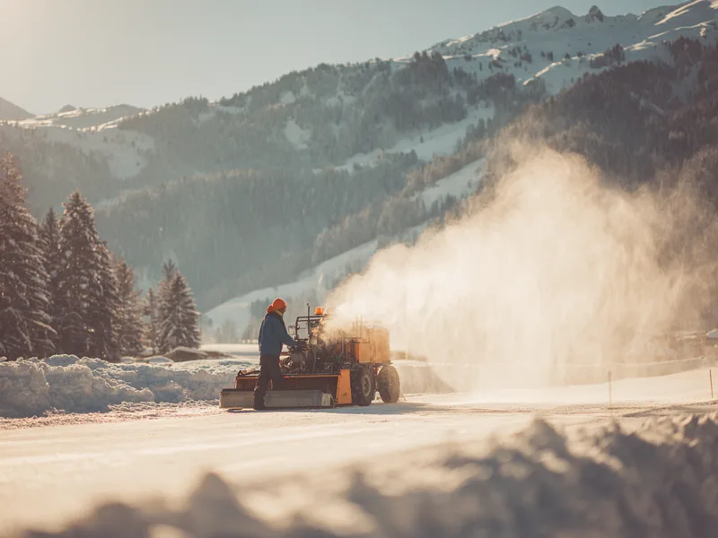 Eispflegemaschine auf einem Eislaufplatz in den Bergen